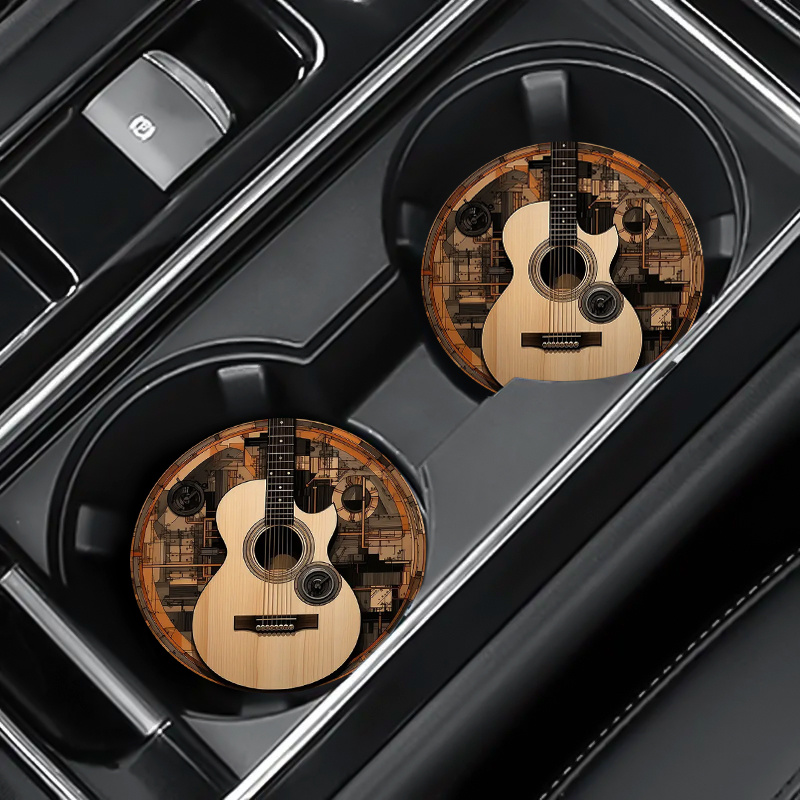 

2pcs/set Vintage Music Guitar Car Coaster, Universal Car Cup Holder Pad, Funny Guitar Pictures Cup Mats For Drinks, Gift, Holiday Gifts