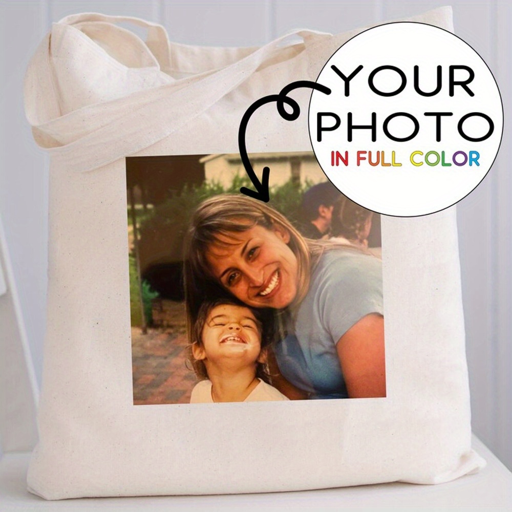 

Sac fourre-tout en toile personnalisé avec impression photo - Sac de shopping imprimé sans fermeture - Cadeau unique pour la fête des mères - Matériau en toile durable