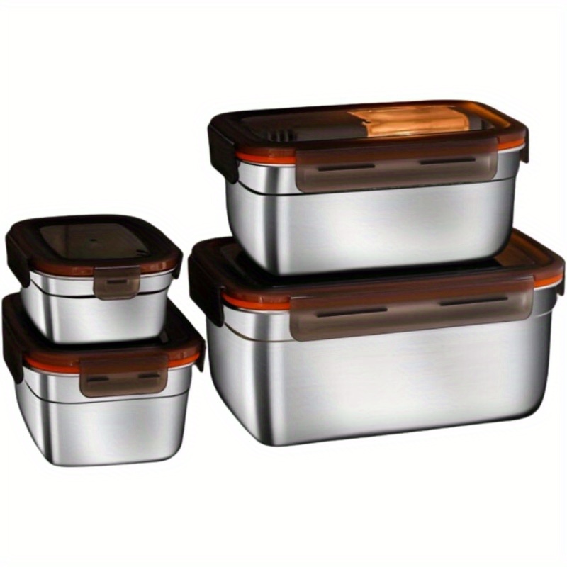 TEMU Stainless Steel Food Storage Container With Lids, Large Stainless Steel Food Container - Set Of 4 Sizes, For Freezer Fridge Oven Dishwasher Safe