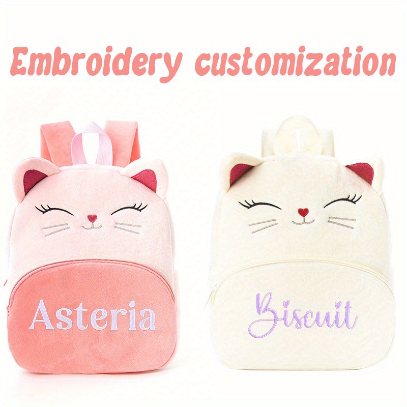 Custom Embroidered Cute Cat Backpack - Plush, Personalized With Adjustable Straps For Outings