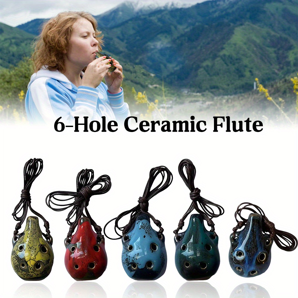 

Ocarina en Céramique à 6 Trous – Instrument Musical Mini Portable avec Collier Réglable, Respiratoire & Son Transparent Cristal, Idéal pour les Débutants, Couleurs Rouge/Vert/Bleu/Jaune