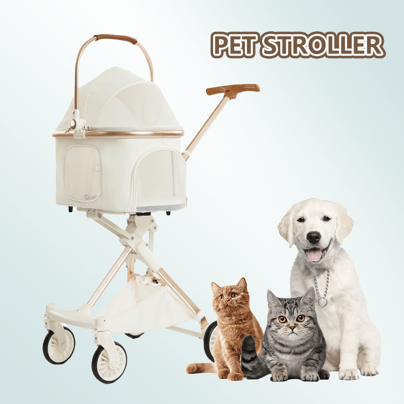 

4-wheel Folding Pet Stroller For Small To Medium Dogs And Cats - Aluminum Frame, Oxford Fabric, With Storage Basket - Travel & Outdoor Activities