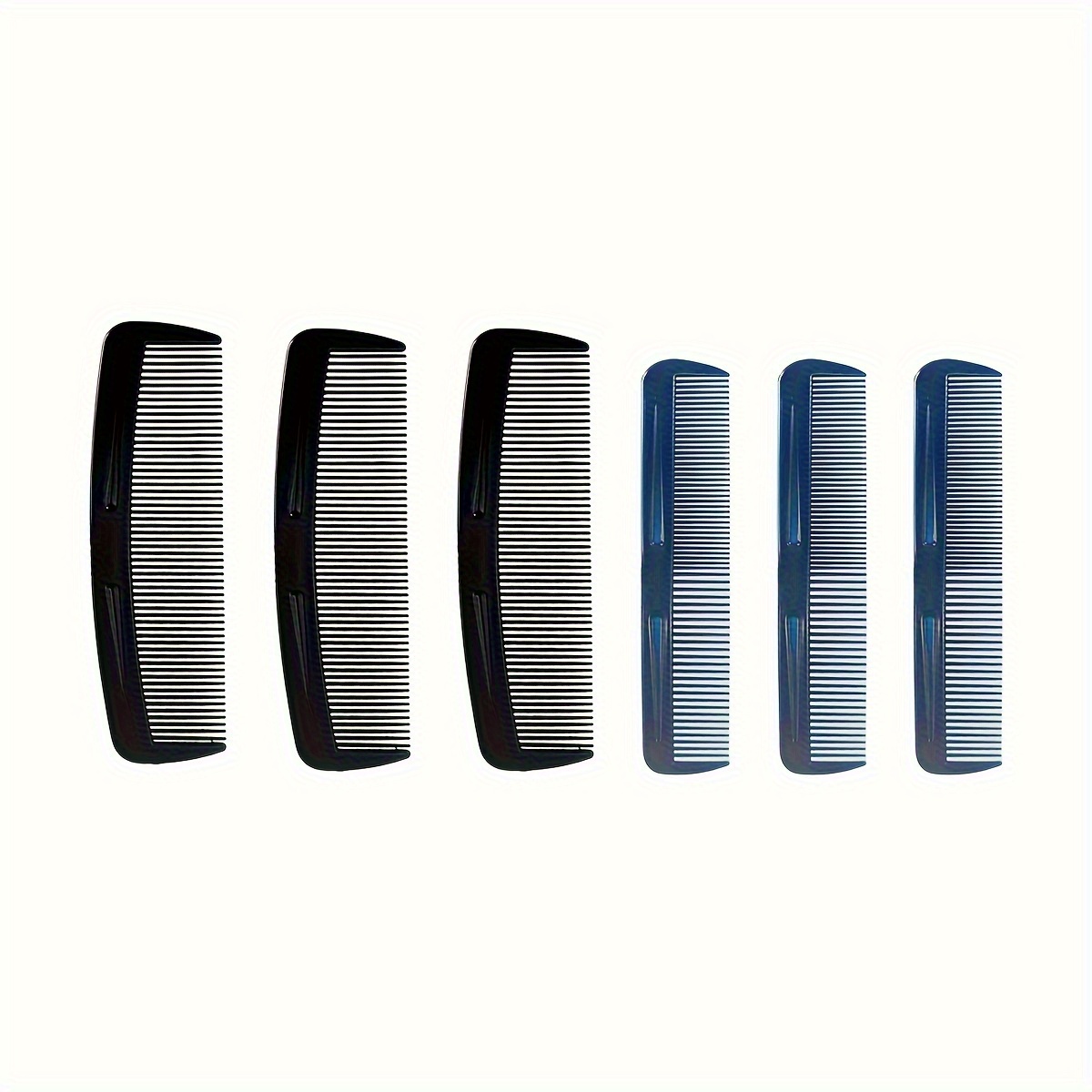 TEMU 6pcs Exquisite Shiny Hair Combs - Black & Treasure Blue Abs Plastic Fine-tooth Combs For Grooming, Travel, And Home Use, Ideal For Barbers And
