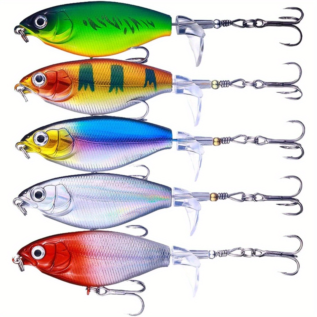 

5pcs Topwater Fishing Lures For Bass Fishing With Storage Box, Fishing Lure For Bass Catfish Pike Perch, Floating Pencil Bass Bait With Rotating Tail Freshwater Or Saltwater