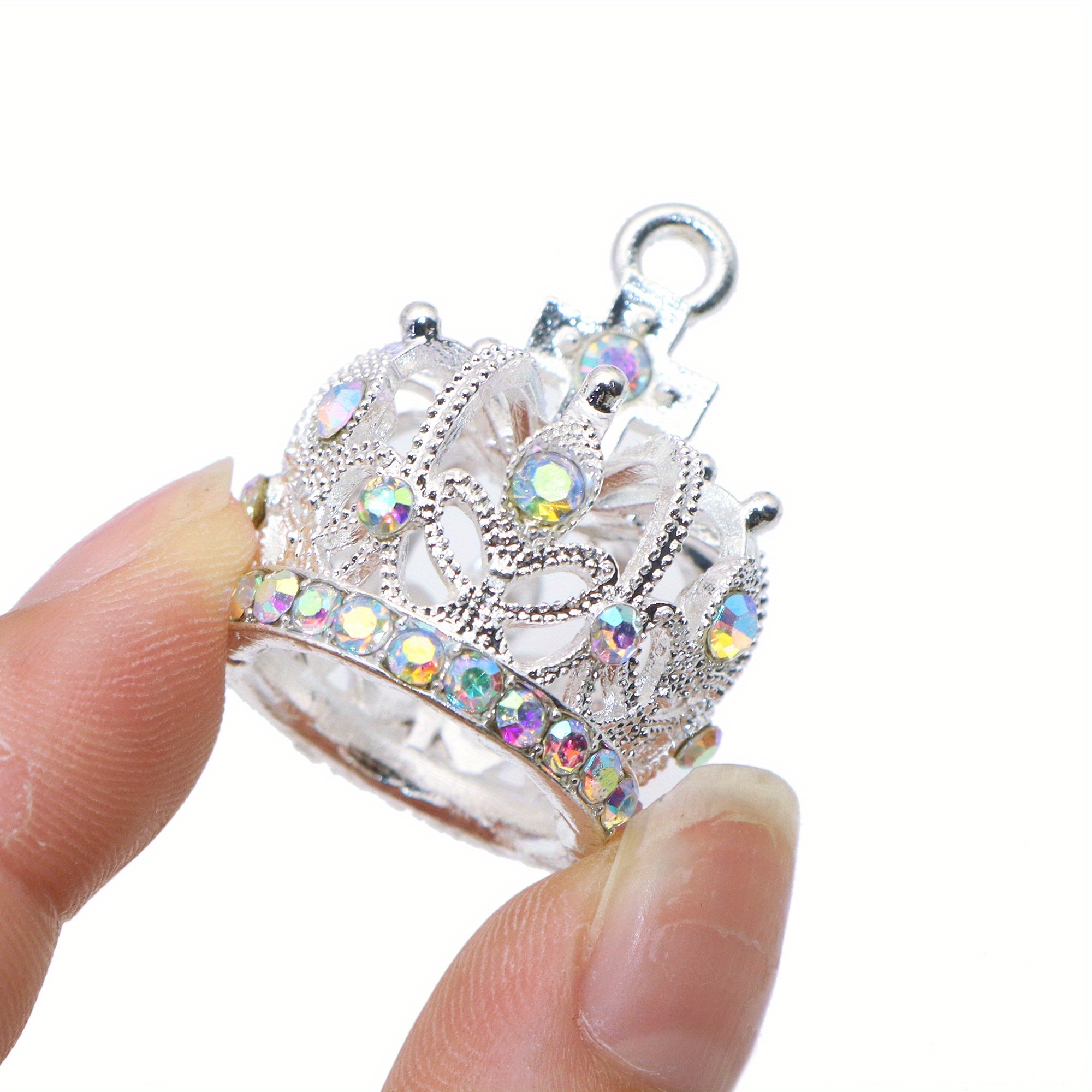 

Festive Acrylic Crown Charm With Perforated Design And Rhinestone Accents - Perfect For Diy Jewelry Making, Bracelets, Necklaces, Earrings, And Ornaments