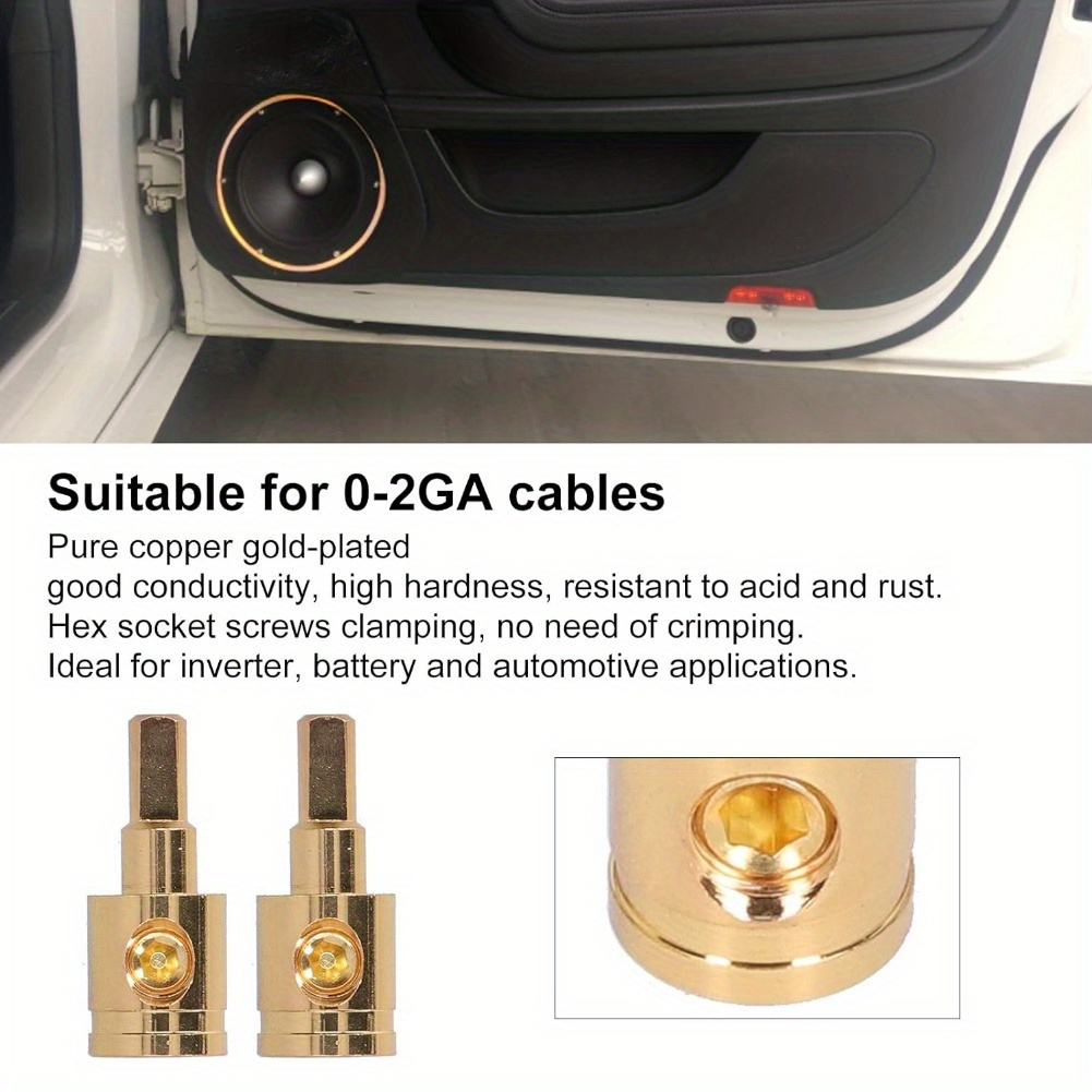 Réducteurs De Câble Ampli Voiture – 2 Pièces, 0GA à 4GA, En Cuivre Plaqué Or – Faciles à Installer