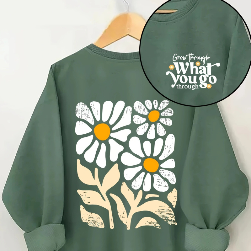 

Floral Print Pullover Sweatshirt, Casual Long Sleeve Crew Neck Sweatshirt For Fall & Winter, Women's Clothing