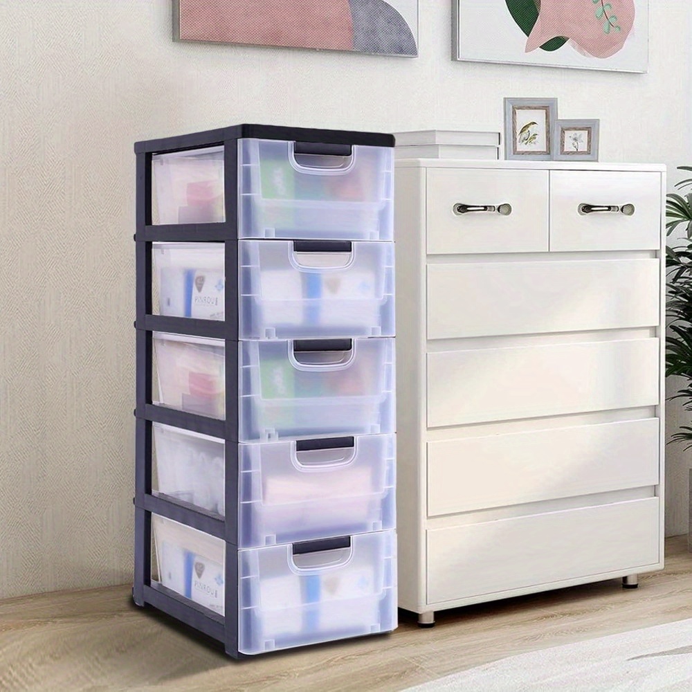 plastic dresser 3 Drawer, Wide Plastic Storage Drawer Cart, Black/Natural Clear