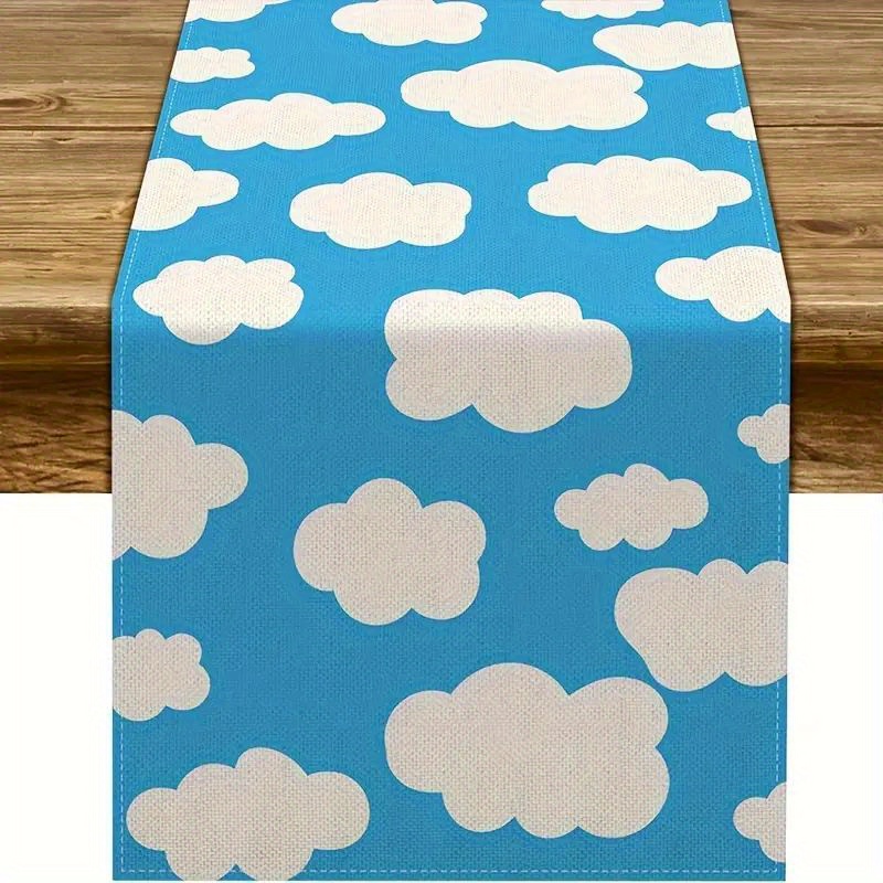 

1pc, Blue Sky White Clouds Table Runner, Polyester, Rectangular, Knitted, Themed, Thanksgiving & Birthday Party Decor, Kitchen & Dining Room Tablecloth