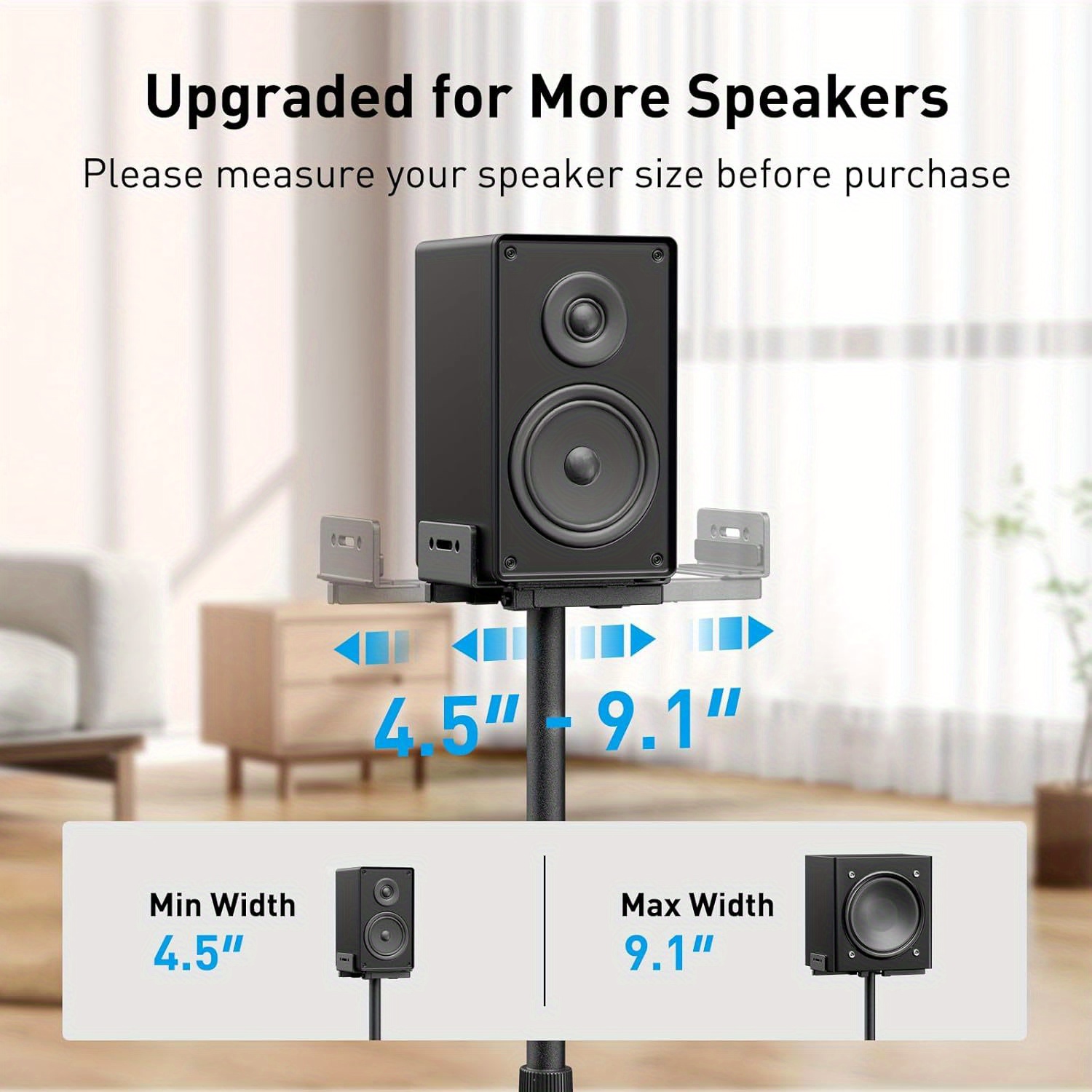 

Universal - Height Adjustable From 33.3" To 45.1", Supports Satellite And Bookshelf Speakers Up To 11 Lbs, Pair, Black