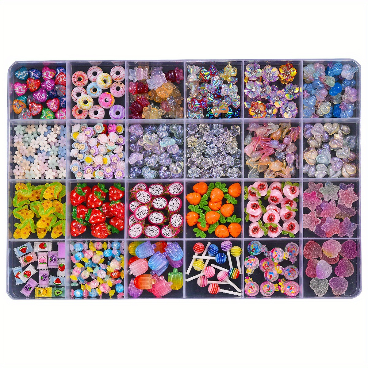 TEMU Set Of Hypoallergenic 3d Nail Art Studs Featuring Assorted Charms Like Macarons, Fruits, Doughnuts, And Lollipops For - Vibrant Acrylic Nail Decorations In A Case, In A Bulk Pack