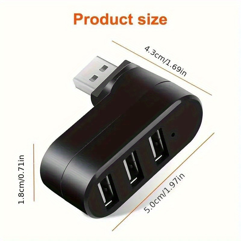 Mini Hub USB de 3 Puertos con Conector Giratorio de 180° para Laptop y PC - Adaptador Portátil Ligero Sin Alimentación, Alimentado por USB, Diseño Compacto, Plástico Duradero, Sin Batería, Ideal para Oficina en Casa y Viajes, Adaptador de Viaje | Hub USB Compacto | Hub de Plástico Duradero, Hub USB, Cable de Extensión USB, Cable de Extensión USB, Cable USB, Accesorio de Calculadora para la Escuela, Mini Calculadora para Escritorio, Calculadora
