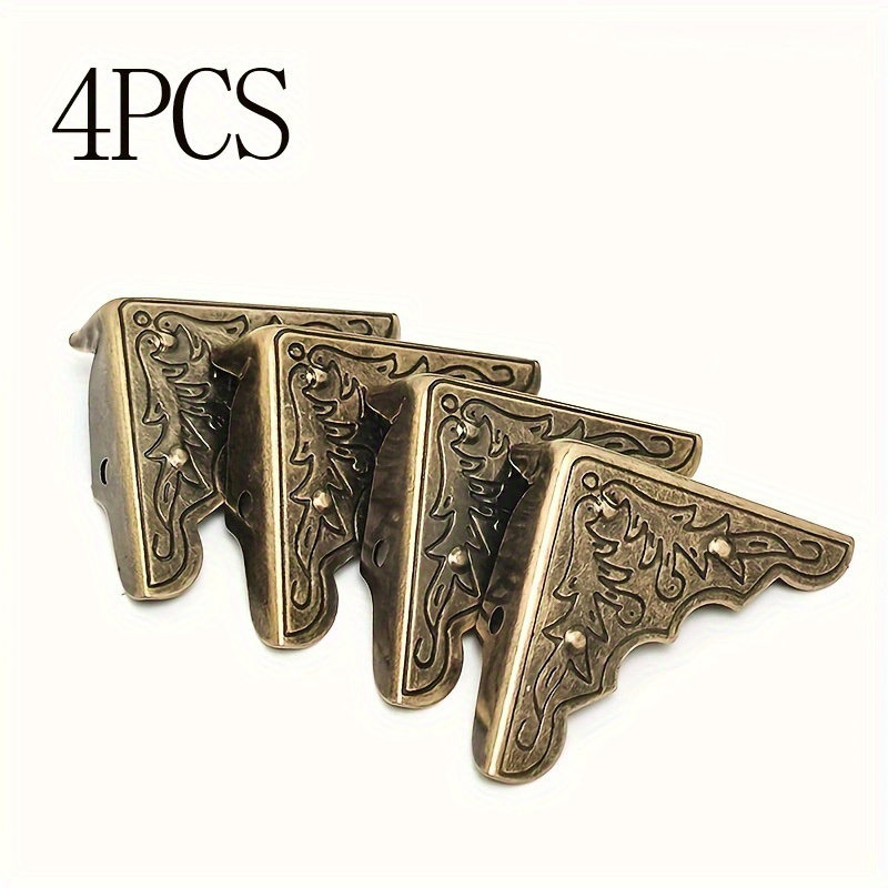 

Antique Bronze Corner Protectors - 4pcs Decorative Edge Guards, Latex-free Metal Corner Covers For Picture Frames, Cabinets & Furniture, Embossed Floral Pattern, Craft & Home Decor Accents