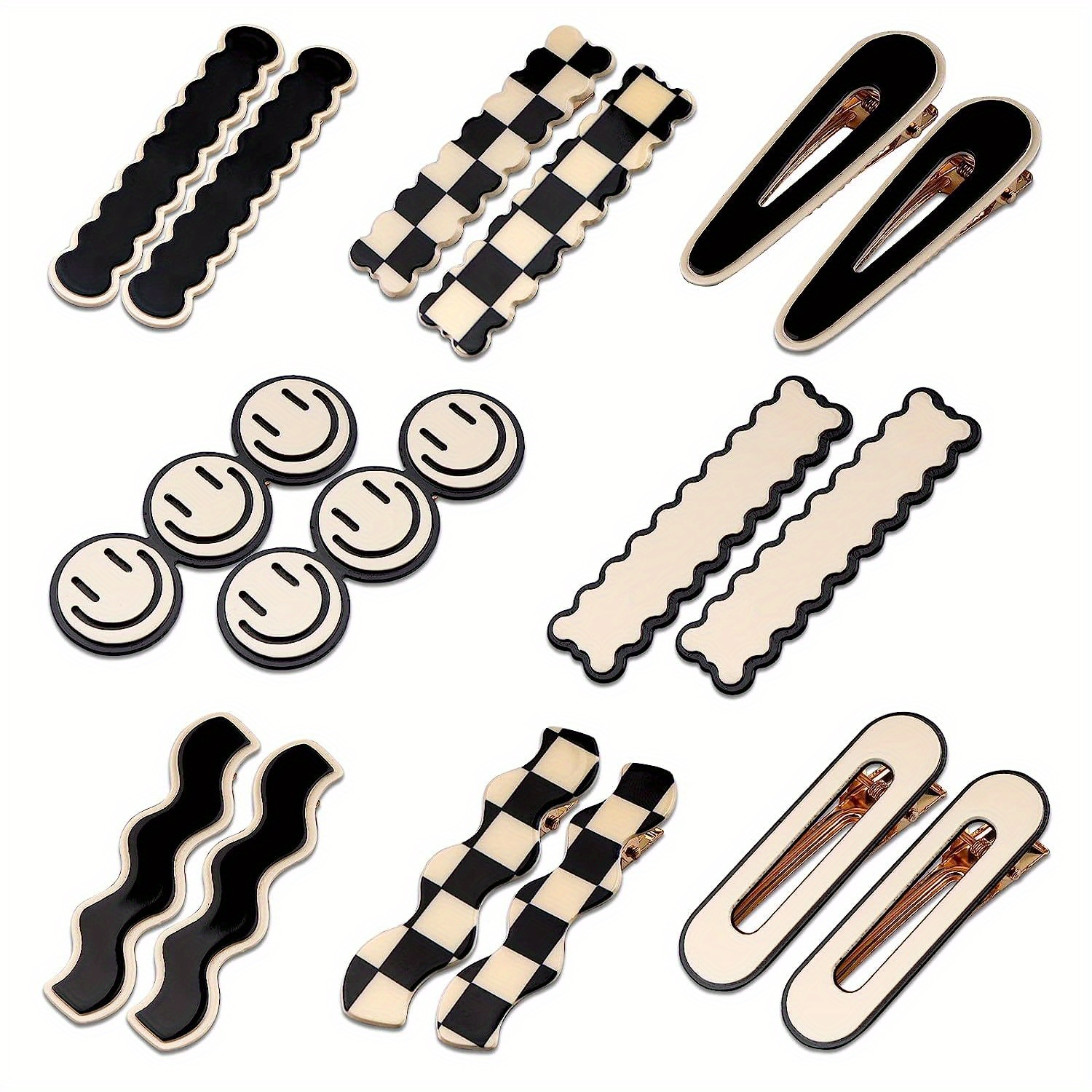 

16-piece Set No Bend Hair Clips - Korean Style Minimalist Geometric Duckbill Hairpins, No Crease Checkerboard Barrettes, Cute Sweet Plastic Hair Accessories With For Teens And Adults