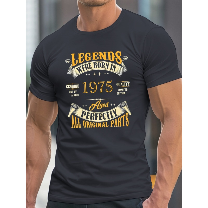 

Legend Was Born In 1975 Printed Men's Casual T-shirt, Polyester, Soft Breathable Quick Dry Fabric, Short Sleeve Round Neck Summer Tee