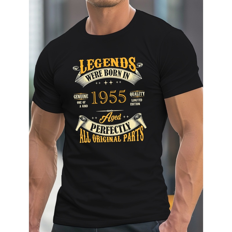 

Legend Was Born In 1955 Printed Men's Casual T-shirt, Polyester, Soft Breathable Quick Dry Fabric, Short Sleeve Round Neck Summer Tee