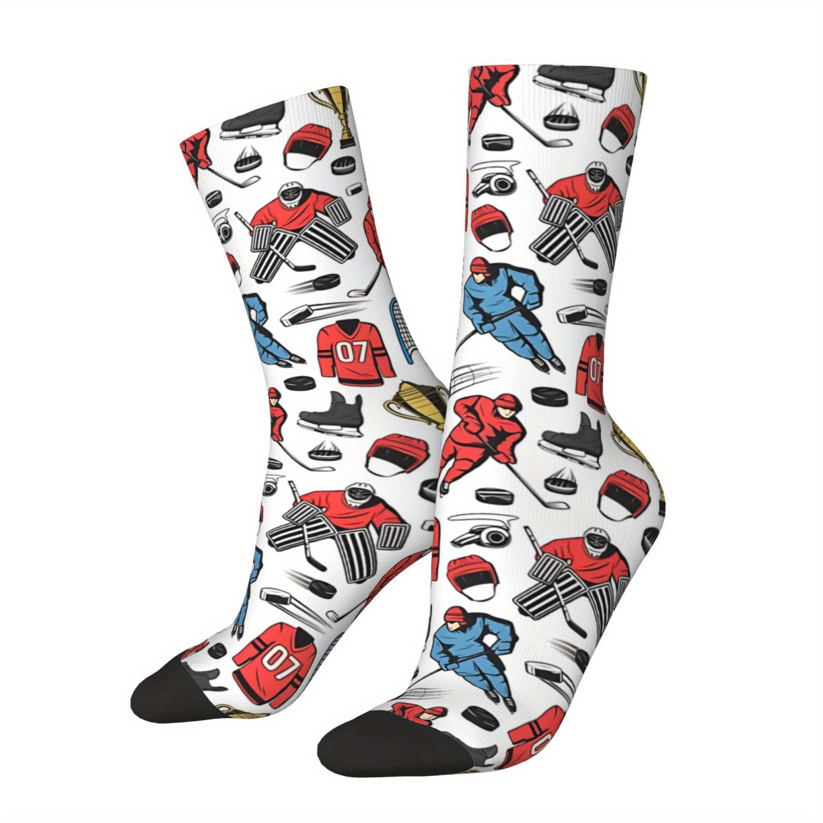 TEMU 1 Paire de Chaussettes Joyeuses et Amusantes avec Joueurs de Hockey sur Glace sur Patinoire, Style Rétro Harajuku Hip Hop, Fantaisie