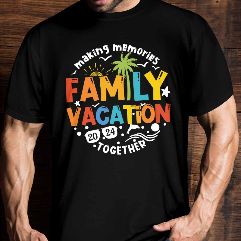 

Men's "family Vacation" T-shirt With Short Sleeve, Fashionable And Tee Shirt For Young Men - Suitable For Warm Weather Or Summer