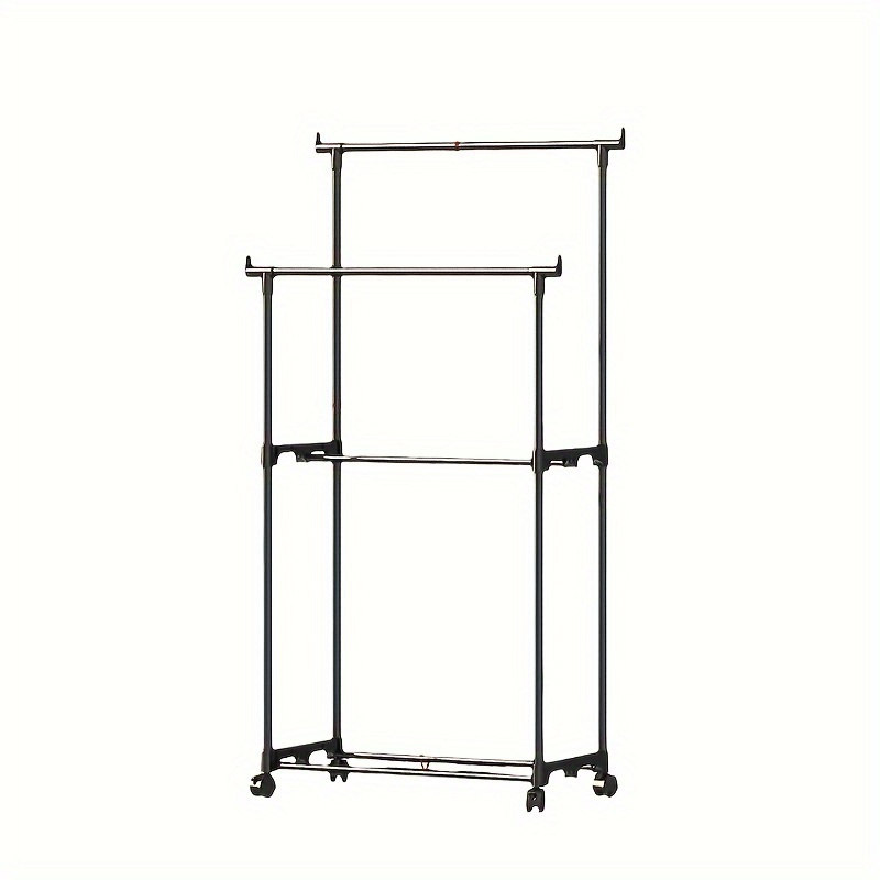 

Rolling Metal Clothes Rack With Wheels - Adjustable Double Layer Garment Stand, Portable Coat & Hat Organizer For Home And Balcony Storage