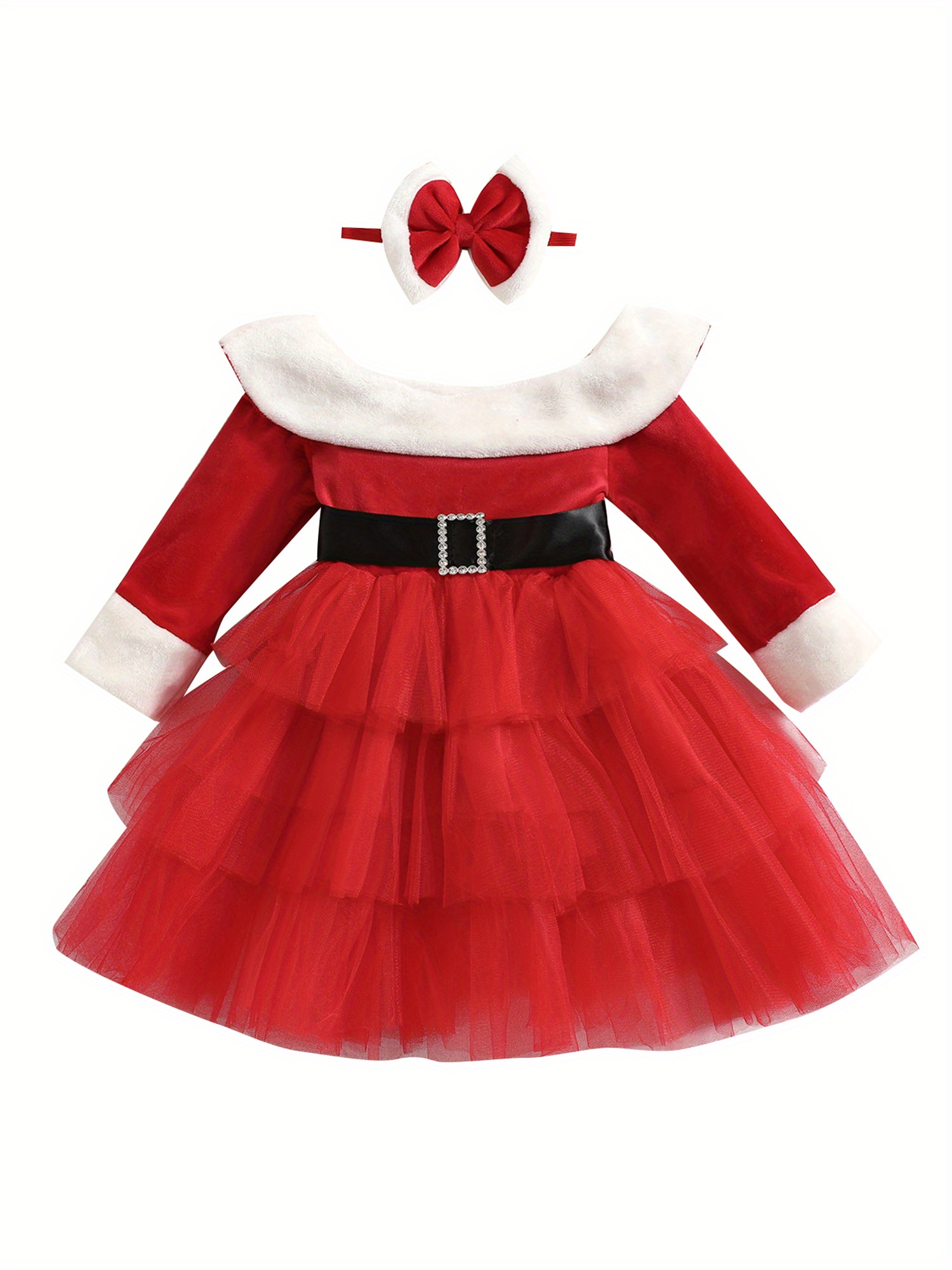 white christmas dresses Baby Girl First Christmas Outfit Romper with Headbow – TheToddly main image 0