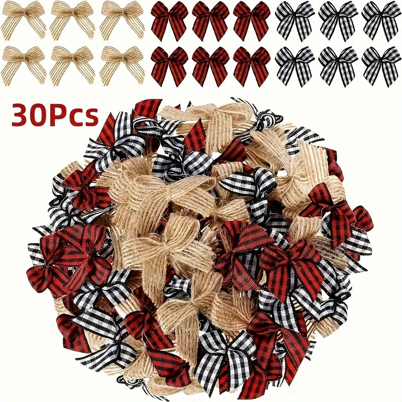 

30pcs, Mini Burlap Bow Buffalo Plaid Bow, White And Black Checkered Bows Red And Black Gingham Ribbon Bows Farmhouse Home Decoration, Scene Decor, Room Decor, Home Decor, Holiday Party Decor,