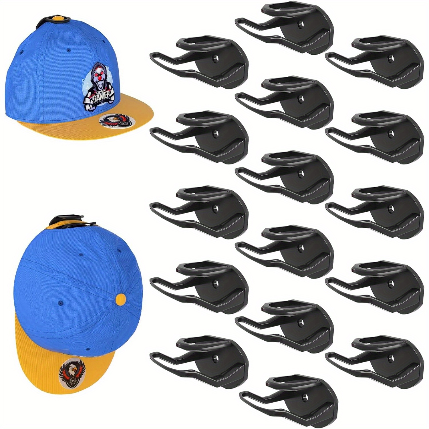 

16 Pack Adhesive Hat Hooks For Wall, Strong Hat Rack For Baseball Caps, Hat Organizer Display For Home Decor, Hat Hold Hanger For Wall, Door, Closet, No Drilling - Usa Patented (black)