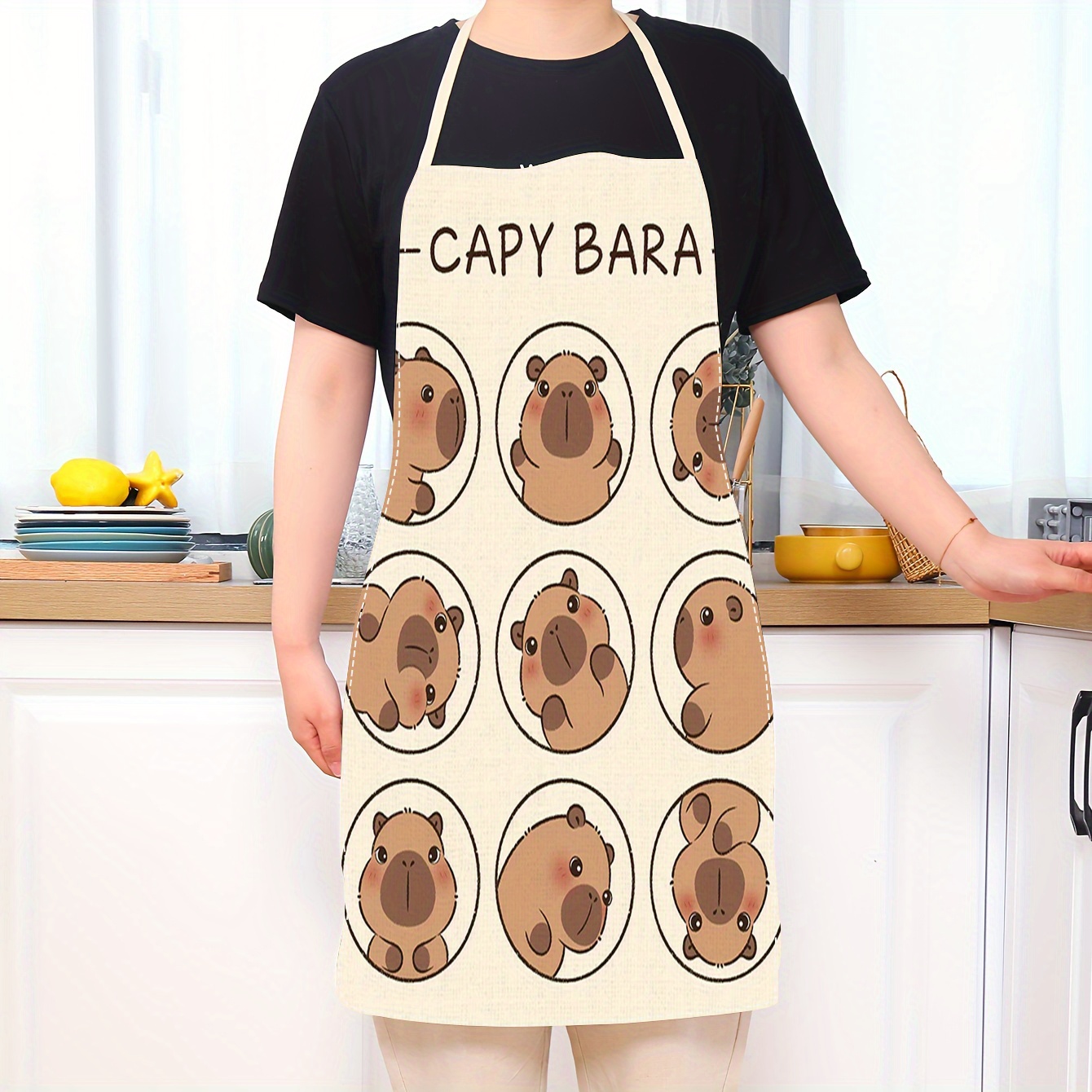 

1pc, Cute Capybara Print Apron, Fashionable Linen Kitchen Apron, , No-sleeve, For , Chef Uniform, Christmas, De , Party Gift, Creative Printed Home & Kitchen Decor, Linen Cover, Woven Fabric