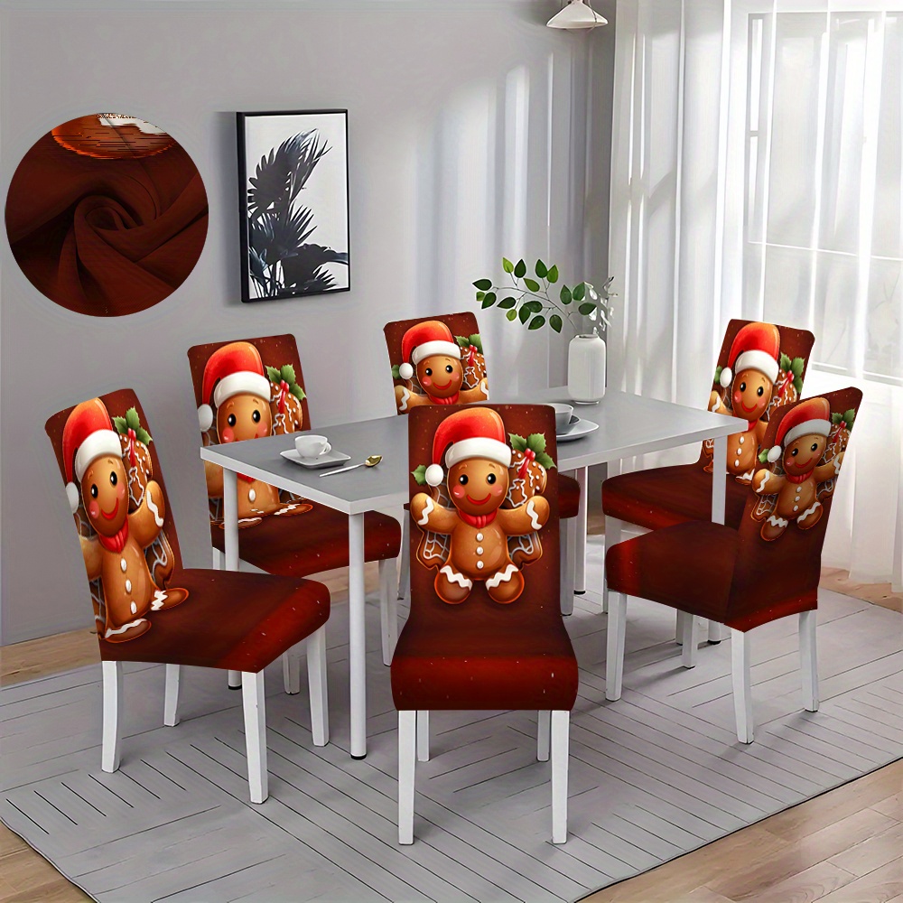 

2/4/6pcs Christmas Gingerbread Chair Covers, Polyester Fabric, Stain-resistant, Easy To Clean, Contemporary Style, Sewn Closure, For Dining Room, Living Room, Home Decor