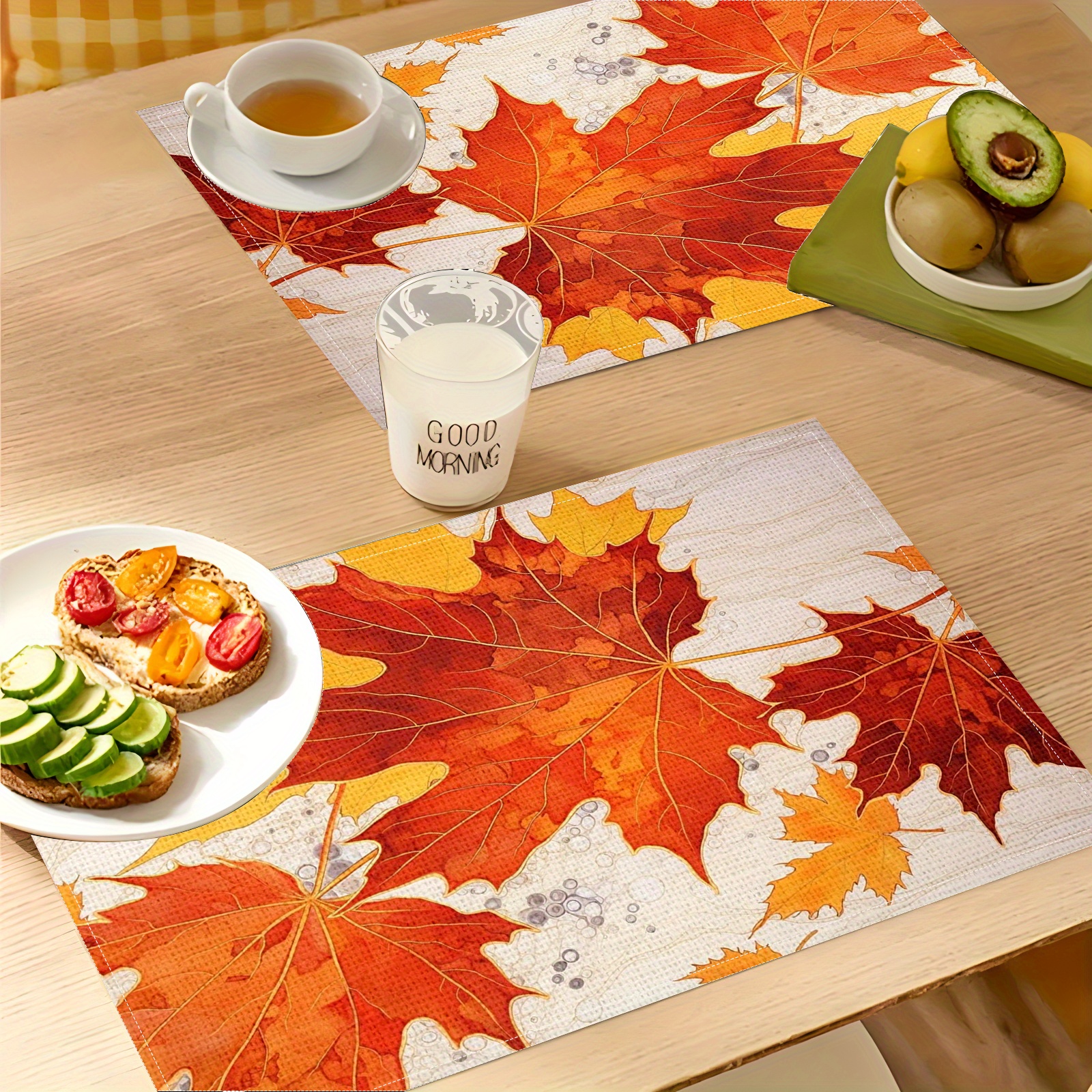 

Autumn Leaves Linen Placemats - Set Of 2/4/6, Woven, 100% Linen, Rectangular, Hand Wash Only, Oil & Stain Resistant Table Mats For Thanksgiving, Home And Party Decor