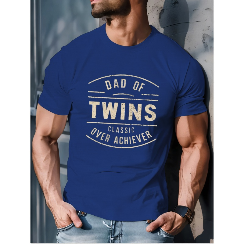 

Dad Of Twins Print Tee Shirt, Tees For Men, Casual Short Sleeve T-shirt For Summer