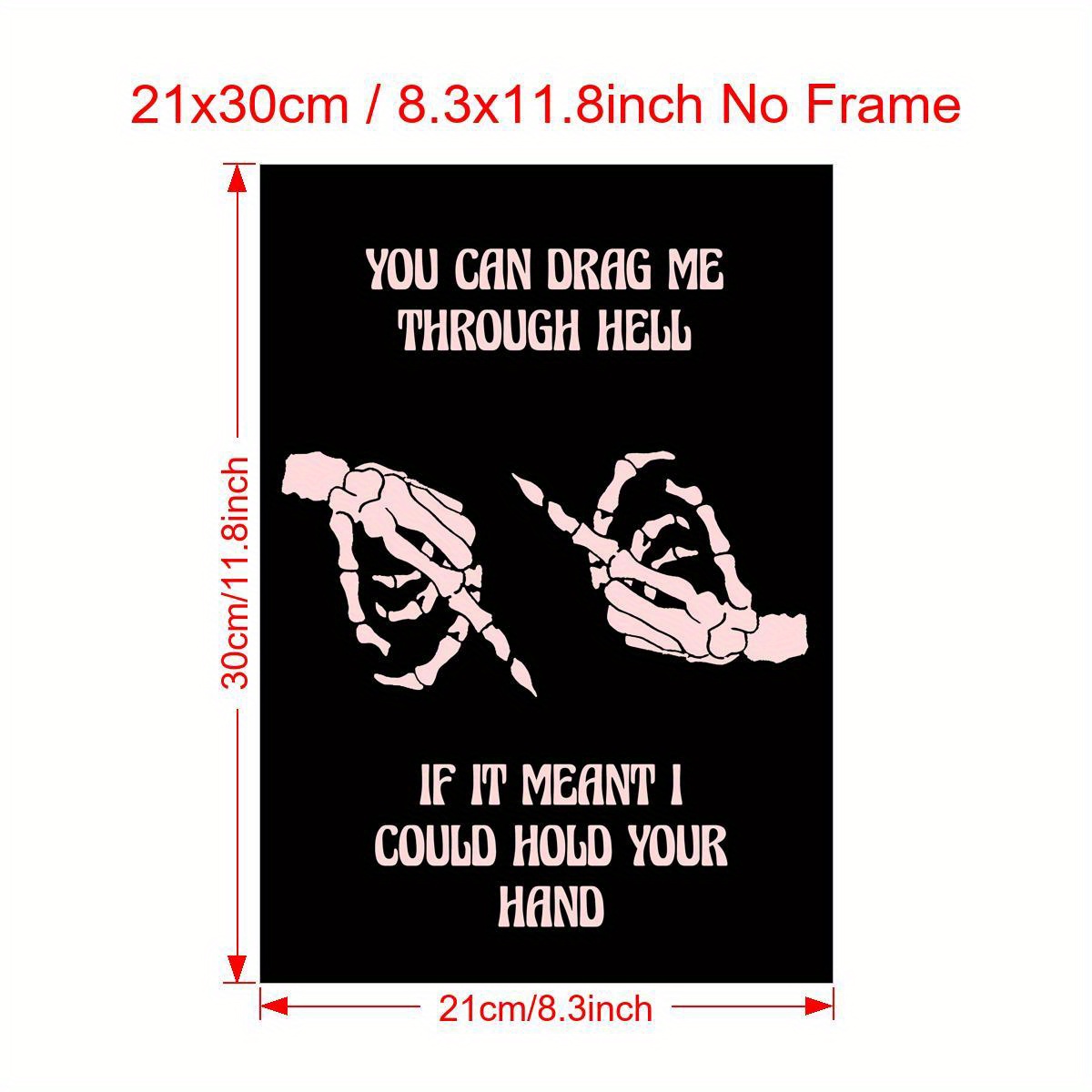 TEMU 2d Flat, "drag Me To " Music Lyrics And Skeleton Art Poster - Frameless Vertical Canvas Wall Decor With Pink Text On Black Background - Modern