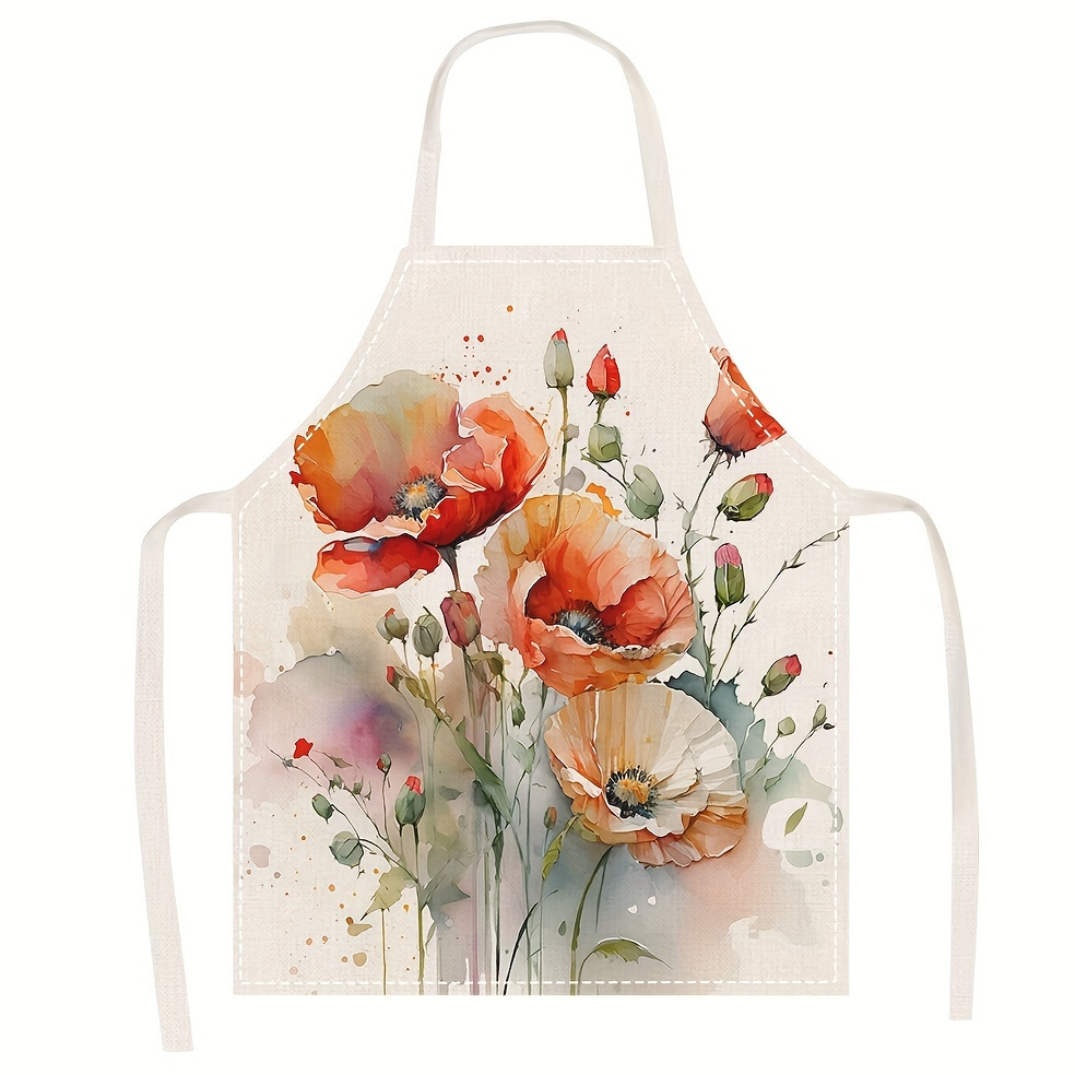 

1pc Kitchen Apron With Floral Pattern, Apron, Printed Bib Apron, Chef Coffee Shop Grill Apron, Kitchen Supplies, 21.65×26.77in