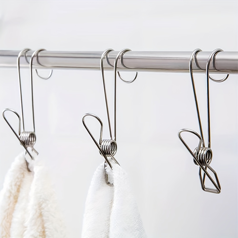 

5 Stainless Steel Long-tail Clip Hooks: Multi-functional, Windproof Towel Hooks For Kitchen And Bathroom - Easy Installation, Stylish, And Durable