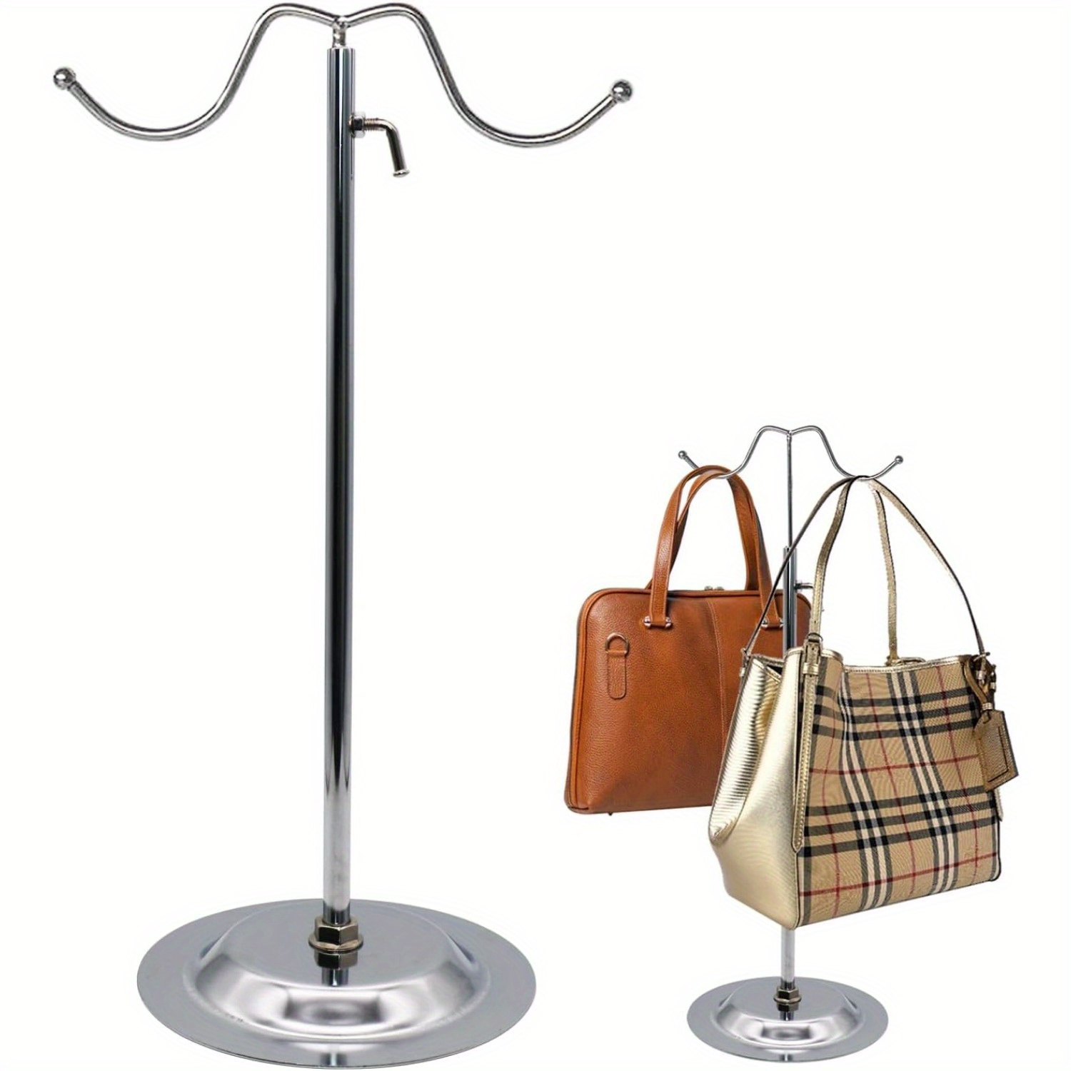 

[ ] Metal Stand - Double Long , Height , Non-rust Steel, - For Purses, Scarves, Jewelry, Install & , For Clothing Stores/bag Shops/ Organizers