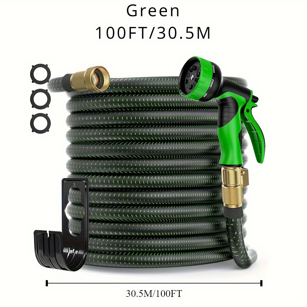 

100ft Heavy-duty Expandable Garden Hose With 10-function High-pressure Spray Nozzle, 3/4 Solid Brass Fittings, Leakproof Design, Durable Rubber Material, Perfect For Cleaning, Forestry, And Gardening