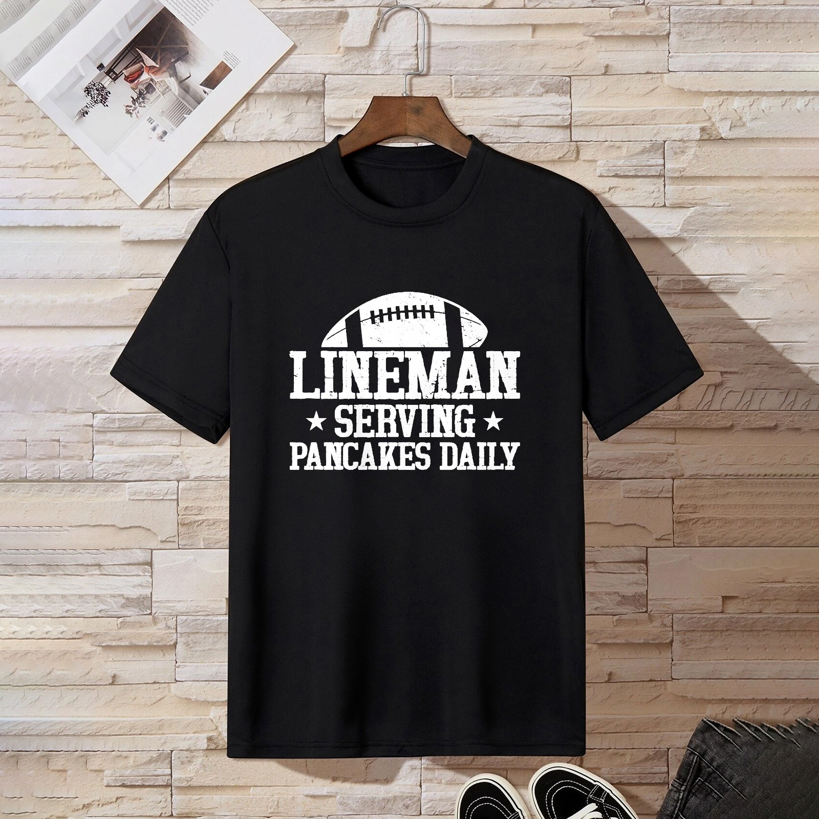 

Football Printed Design Summer Men's Cotton Crew Neck T-shirt - Casual Short Sleeve T-shirt For Comfortable Going Out, Soft Slightly Stretch, Regular Fit, Machine Washable