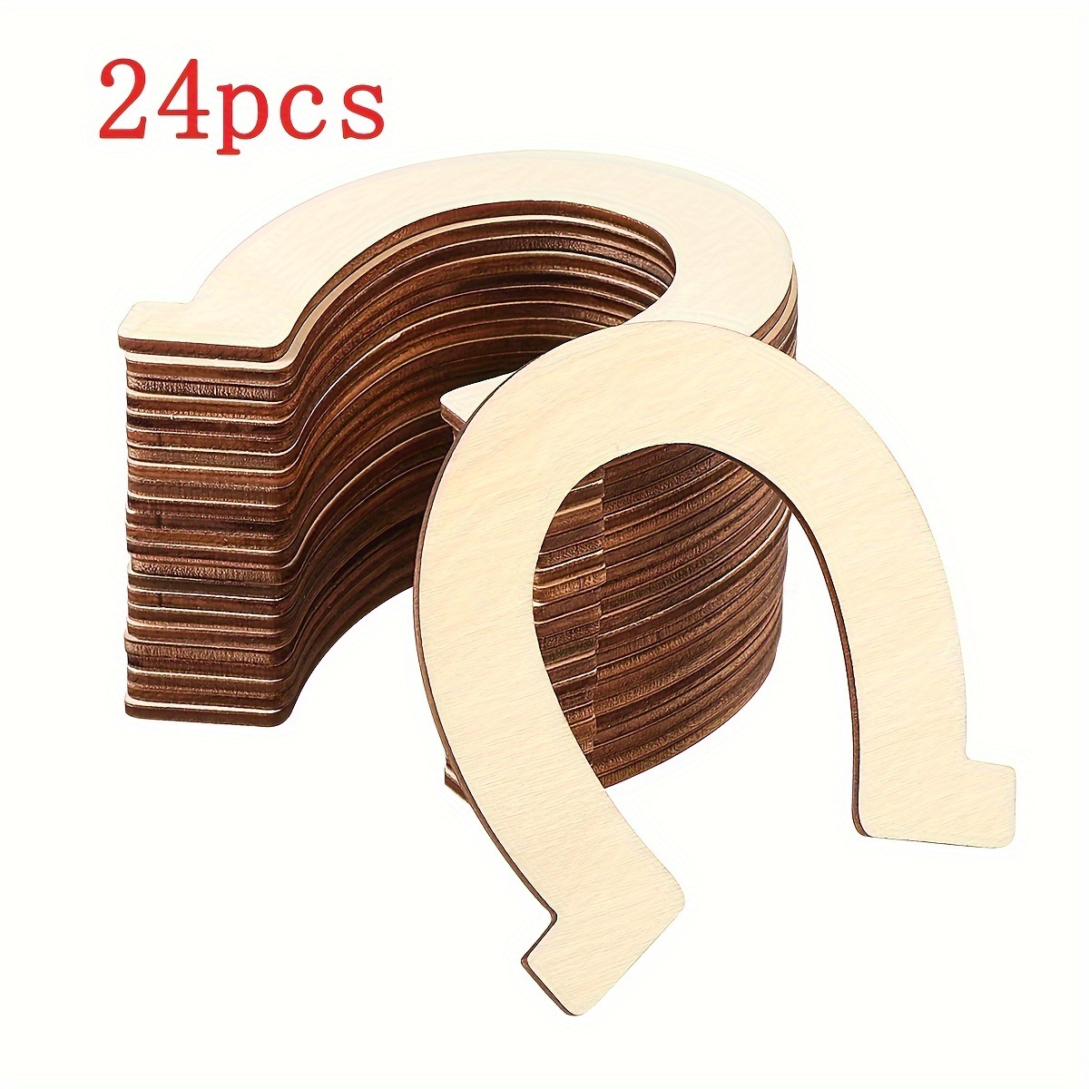 

24pcs Unfinished Horseshoe Wood Cutouts - Diy Paintable Wooden Horseshoe Shapes For Crafts, Decorations, And Pendant Making