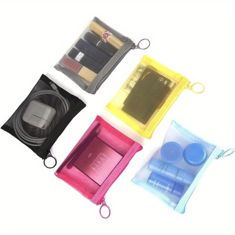 

5-pack Transparent Pvc Zipper Pouches 4x5 Inches - Multi-color Unscented Cosmetic Storage Bags - Unisex Adult Mesh Organizer For Electronics, Stationery, Makeup Essentials