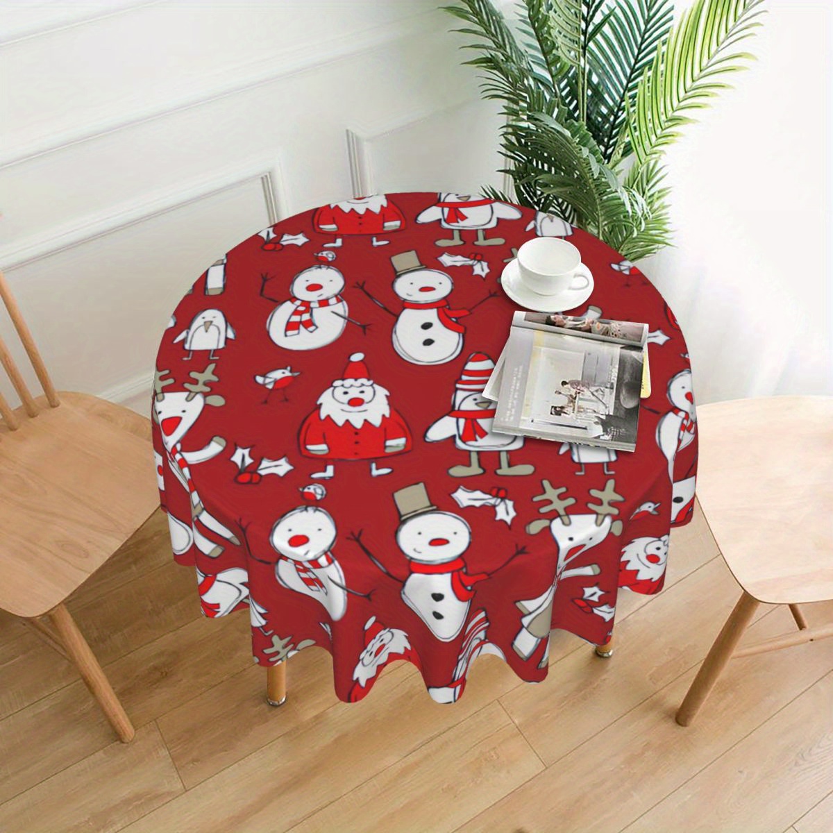 

Christmas Round Tablecloth - & Oil- Polyester, -insulating, Snowman For Parties & Dining Decor