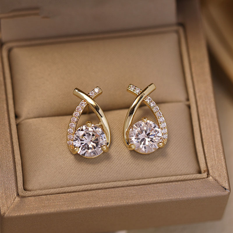 

Sparkling Cubic Zirconia Stud Earrings - Vintage Design, Stainless Steel Posts, &