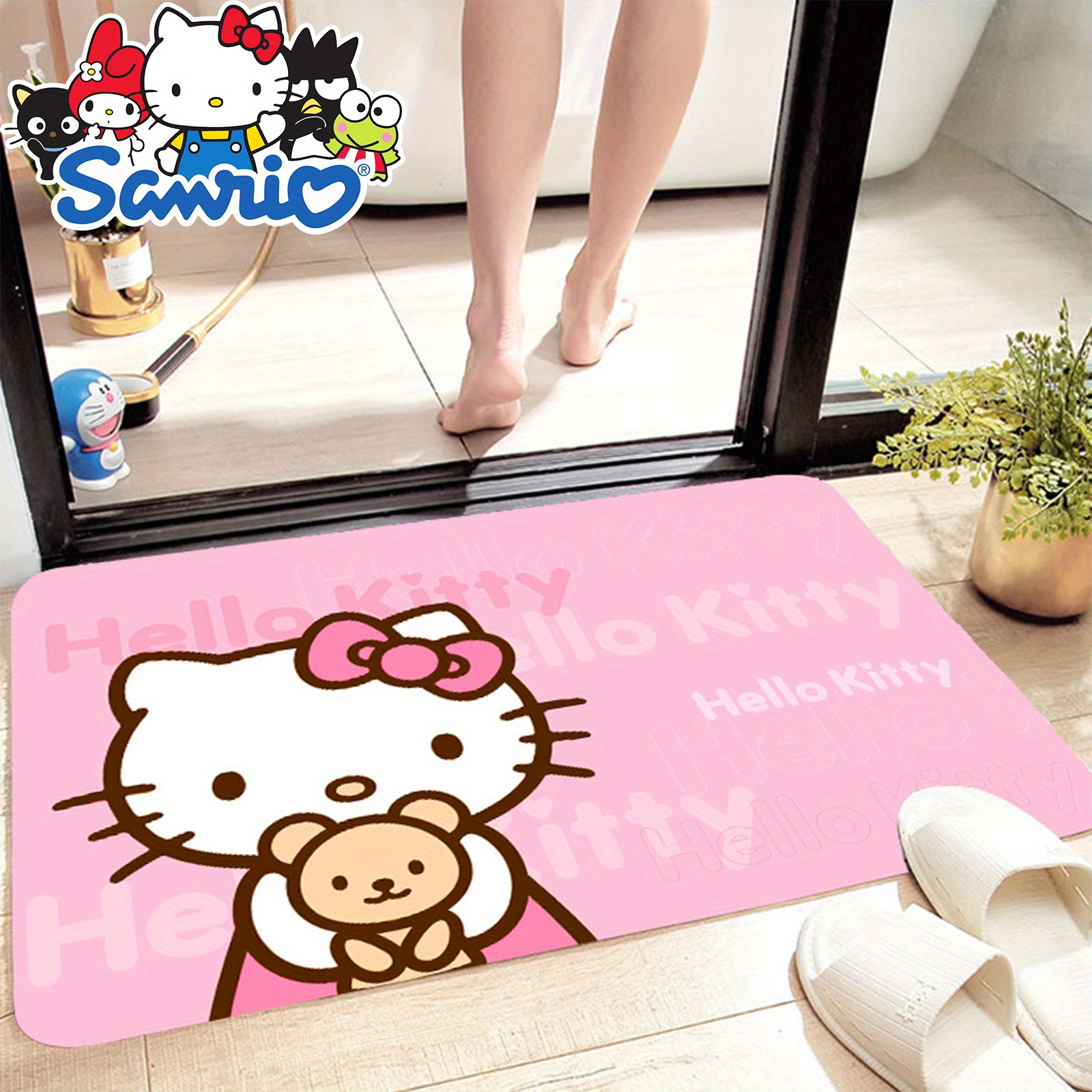 

1pc Authorized By Sanrio Hello Kitty Floor Mat Cute Pink Area Rugs Bathroom Rugs Super Soft Memory Foam Bath Mat Non Slip Absorbent Door Mat Kitchen Mat Welcome Mat