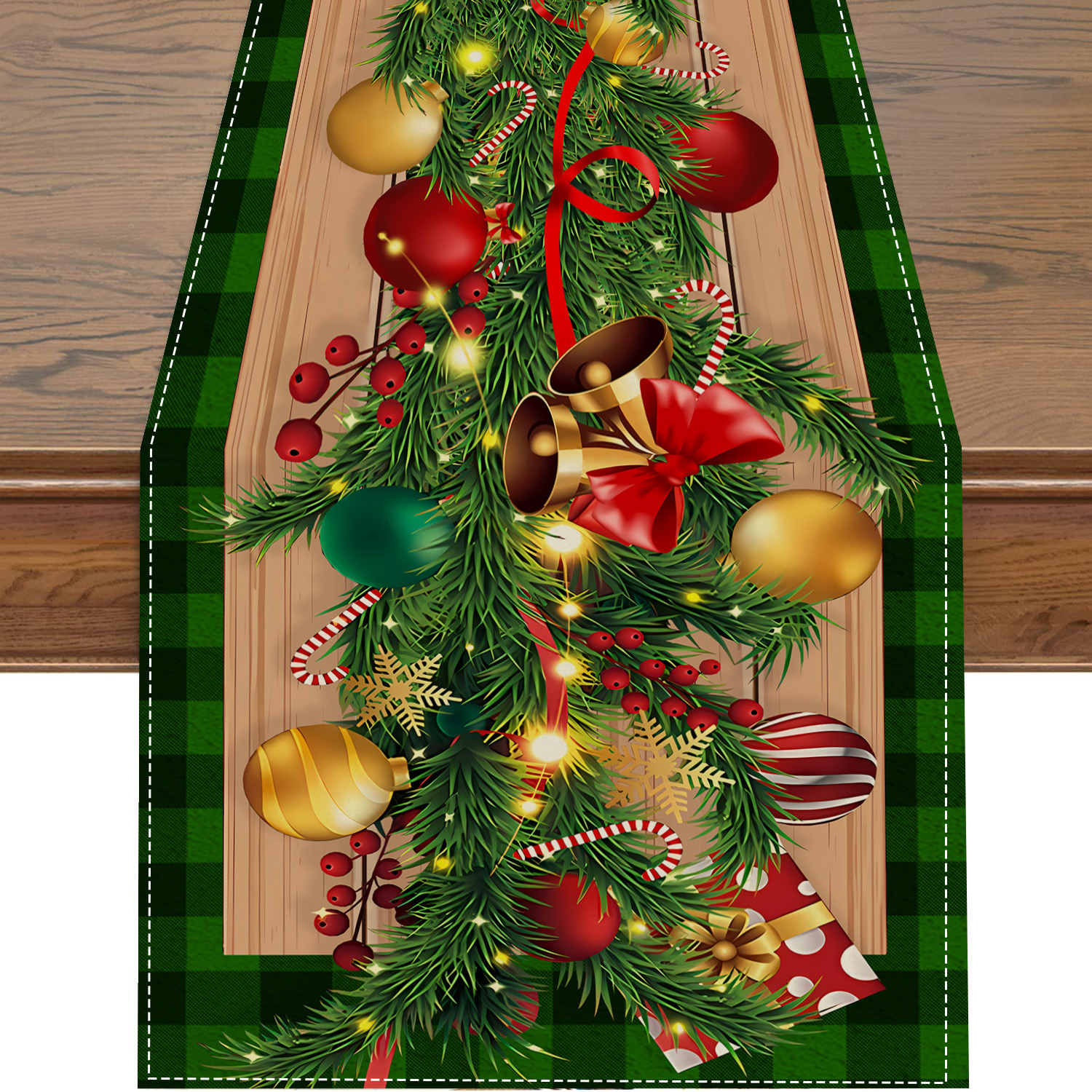 TEMU 1pc Of Table Runner Featuring A Merry Christmas Design, With A Pattern And Christmas Ornaments. This Festive Table Cover Serves As A Decorative