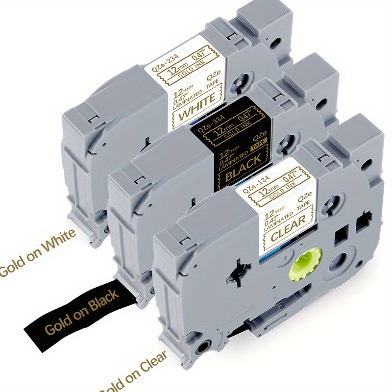 Image of 3pk Compatible With Brother Label Golden On Clear Replacement For Brother Tze Label Tape Tze-134/234 /334 (golden On Clear/white/black) For Brother Pt-d210 Pt- Pt- 12mm 0.47"