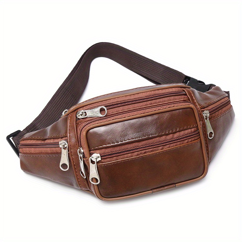 Image of Genuine Leather Waist Bag With Adjustable Strap - Soft Cowhide Crossbody Belt Bag For Running, Gym, | For Smartphone | Casual Outdoor & Daily Use ( For All Body Types)