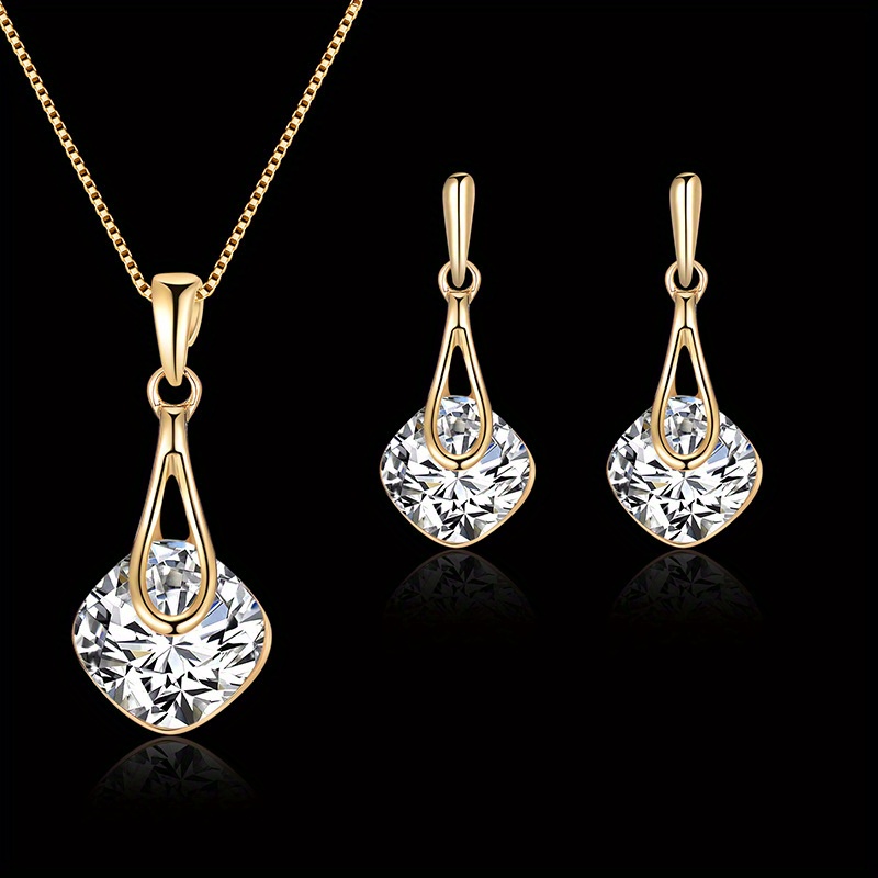 316 Stainless Steel Inlaid Synthetic Synthetic Zirconia Necklace and Earrings Jewelry Set, Elegant and Minimalist Design, Versatile Vintage-style Fashion Accessories, Suitable for Women, Couples, Streetwear, Daily Commutes, Weddings, Holidays, and