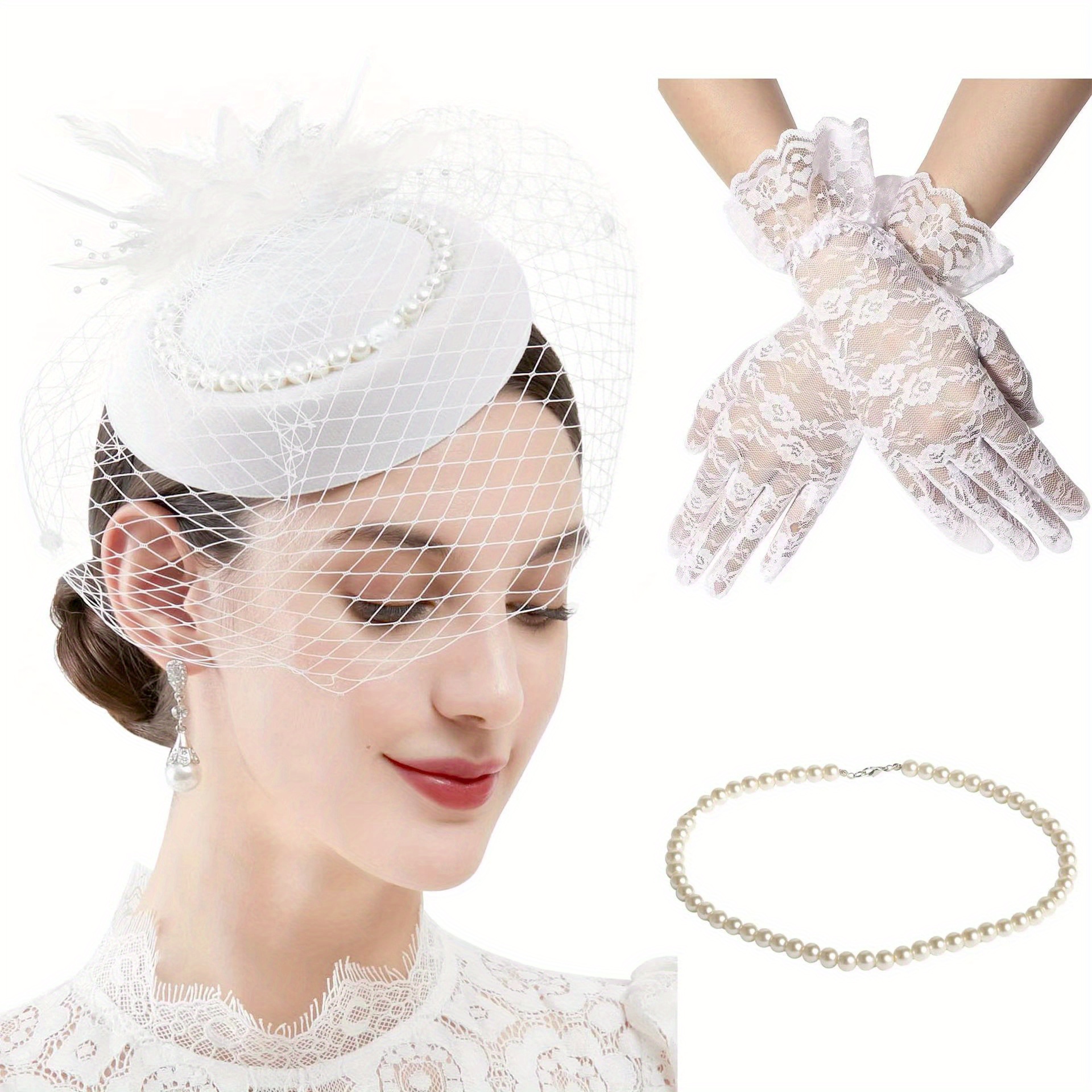 5pcs tea party hat gloves women fascinators hats gloves  display picture 3