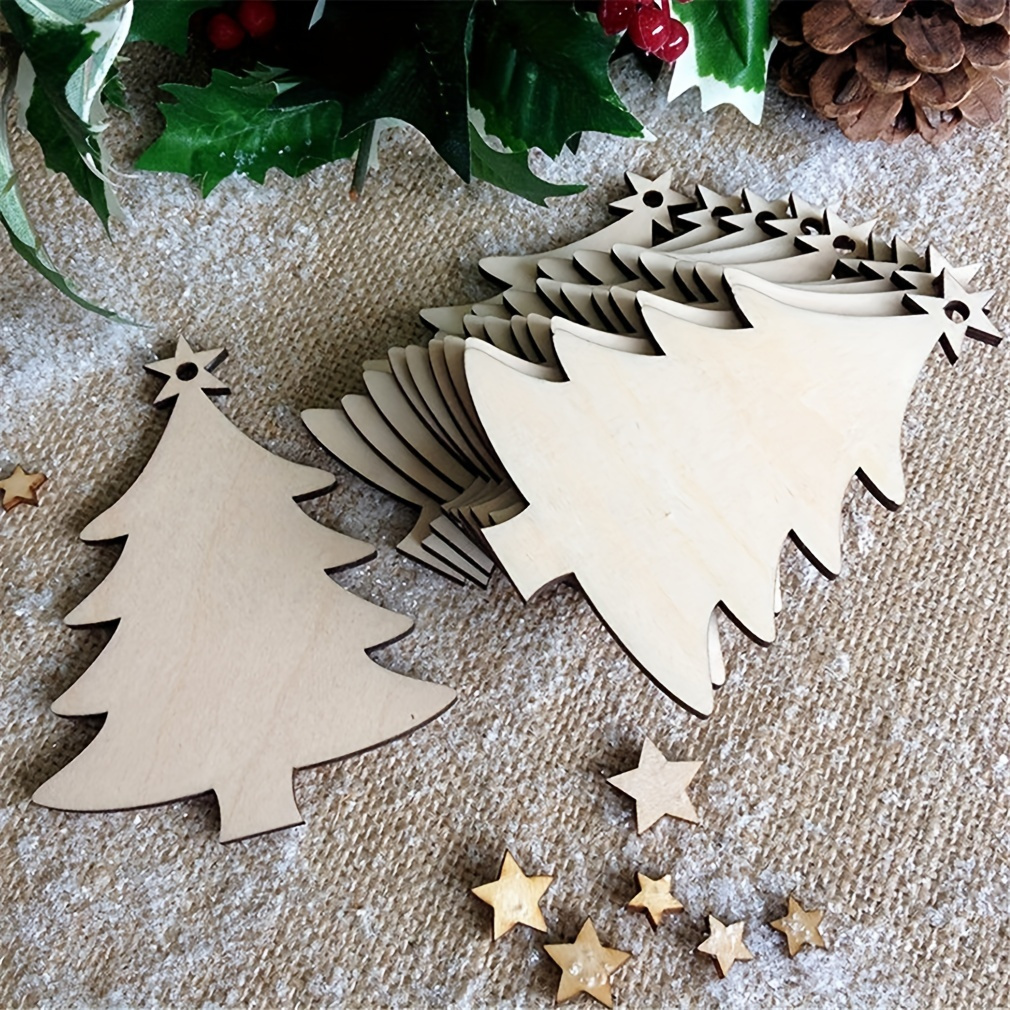 

30pcs Unfinished Wooden Christmas Tree Pendants For Diy Crafts, Home & Holiday Decor - Small Wood Xmas Tree Ornaments