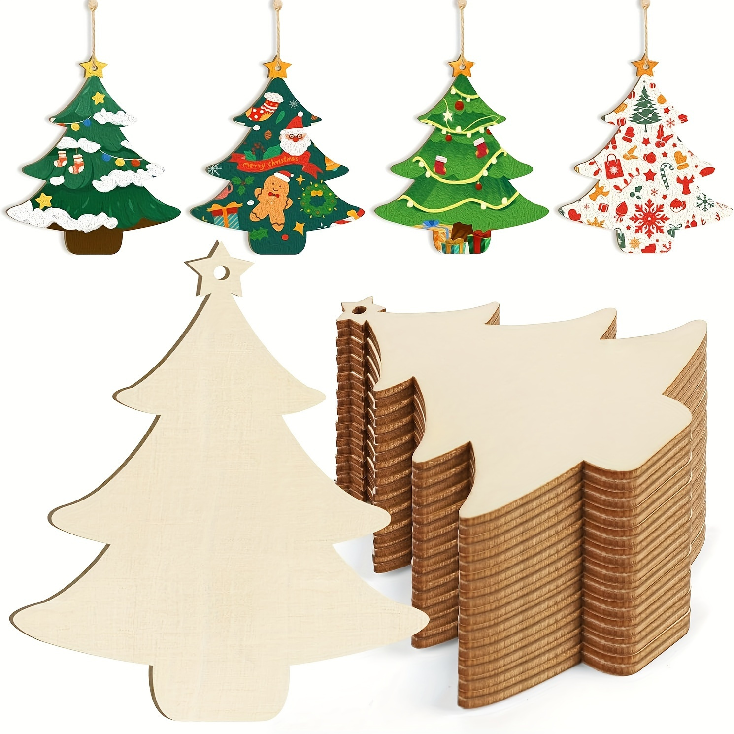 

30pcs Wooden Christmas Tree Ornaments - Diy Blank Craft Decorations For Painting, Holiday, Spring, And Thanksgiving Decor Suitable For 14+ - No Plating Wood Craft Set