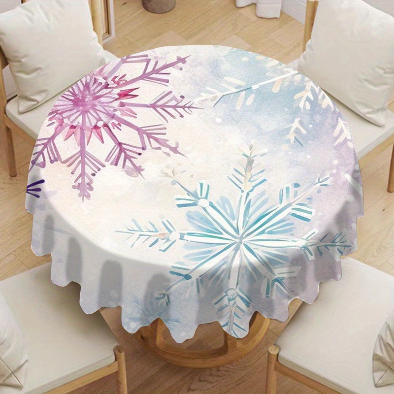 

Round Christmas Snowflake Tablecloth For Home, Dining, Kitchen, Living Room, Party, Holiday Meal, Picnic - Polyester, Waterproof, Oil-proof, Woven Machine Made, Home Kitchen Decor - 1pc