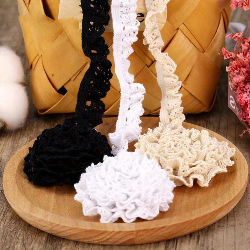 

5 Yards Stretch Lace Trim - Colorful Embroidered Ruffle For Pants, Dresses & Crafts - White/red/black